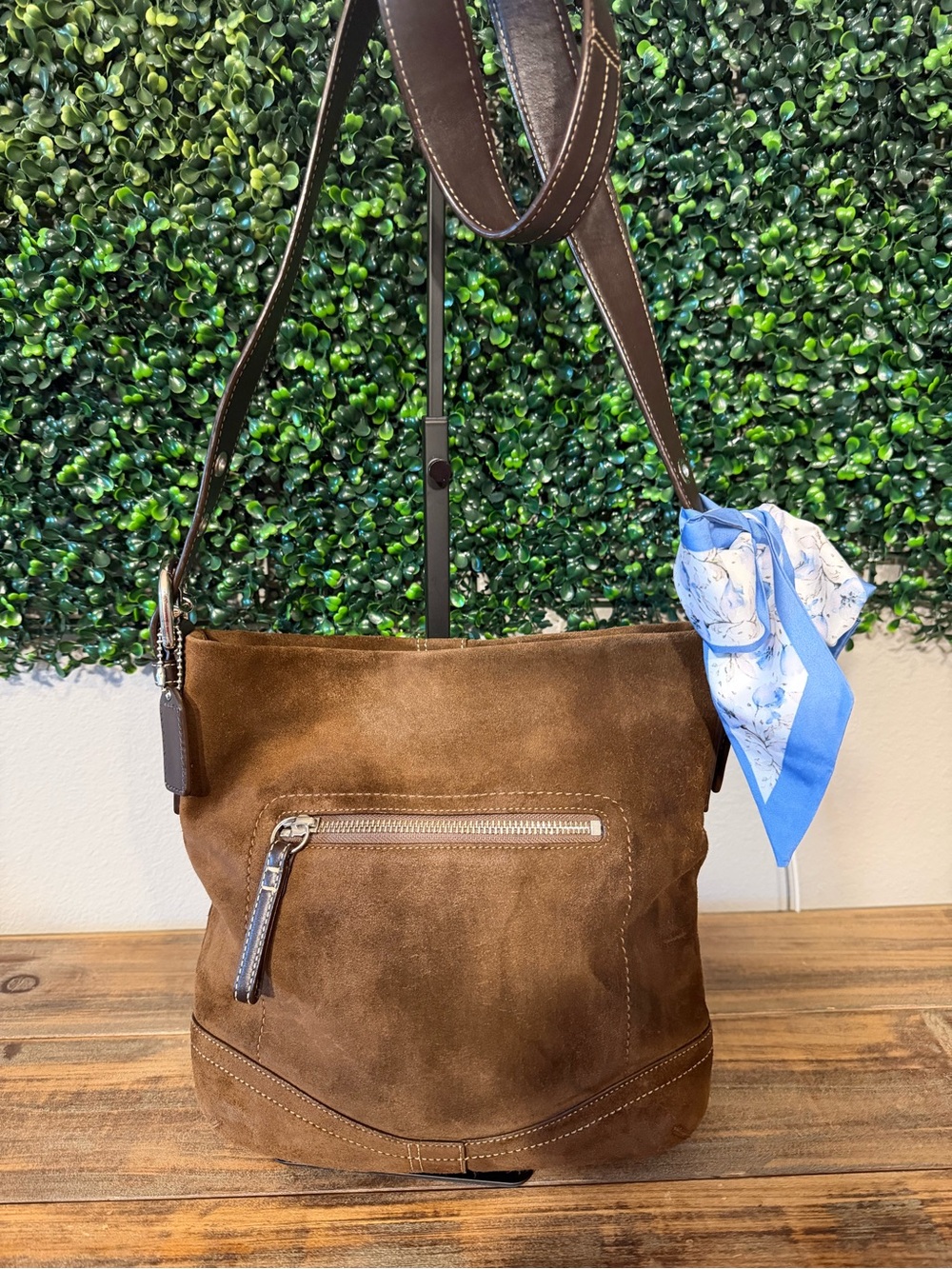 Coach East West Duffle Crossbody Bag with Blue Accent Scarf